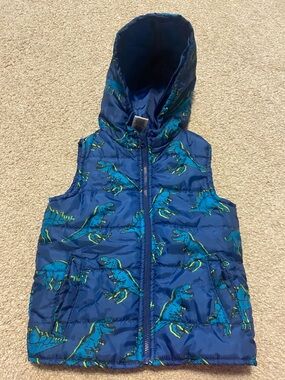 Kids Blue Dinosaur Hooded Puffer Vest